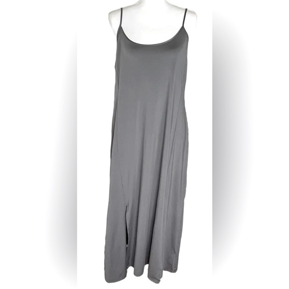 H Halston Strappy Dove Gray Cami Slip Dress w Double Front Slits - Picture 1 of 7